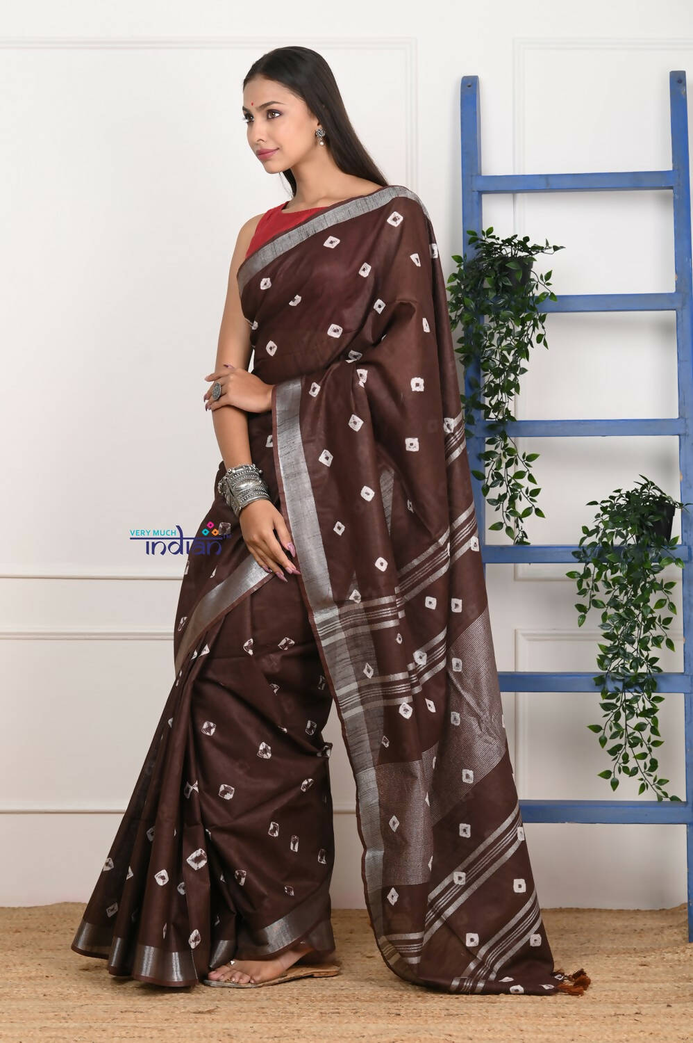 Very Much Indian Handmade Tie And Dye Cotton Saree By Women Weavers - Brown