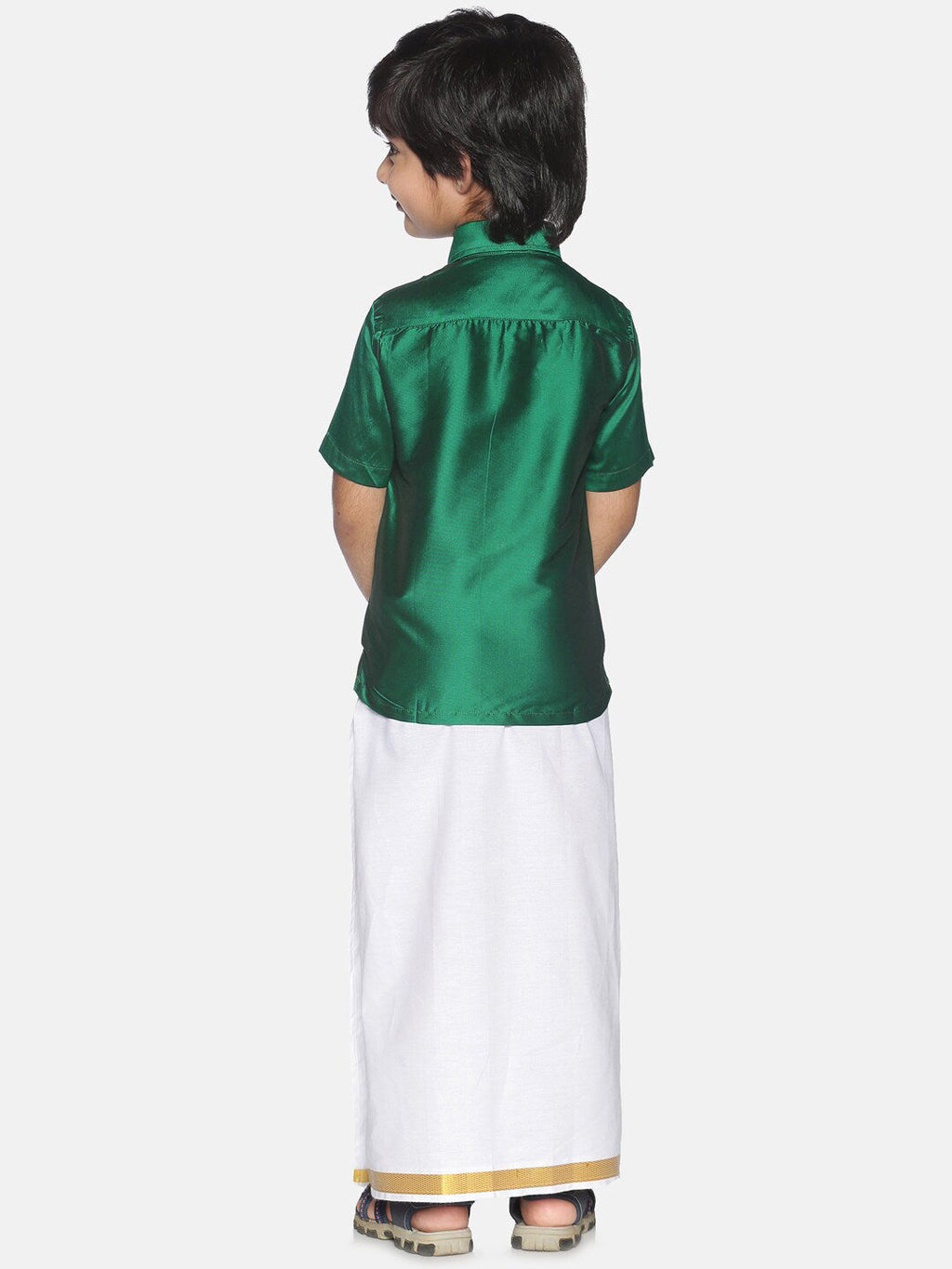 Sethukrishna Boys Green & White Shirt with Dhoti