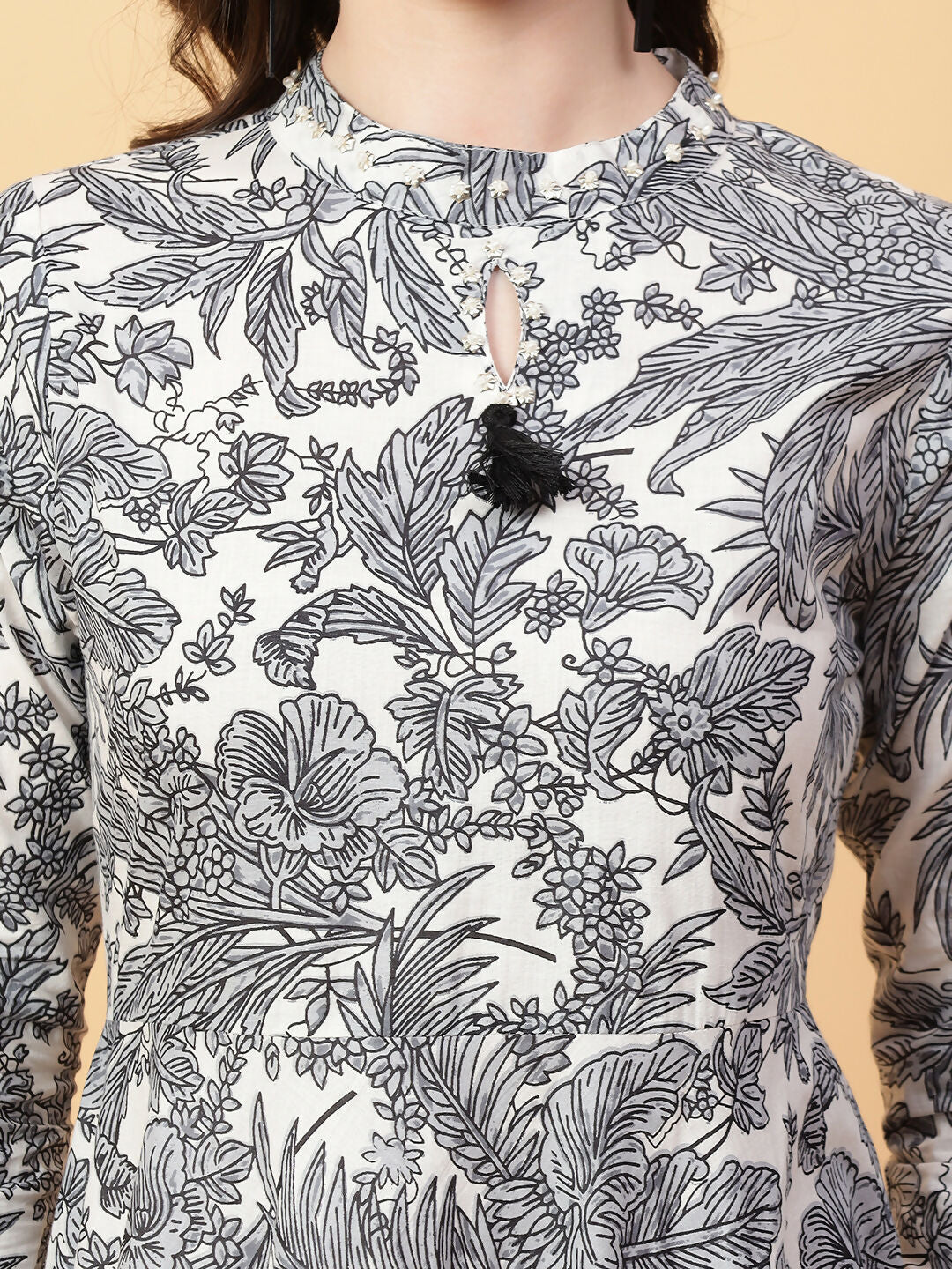 Joban Fashion Grey Cotton Printed & Hand Work Dress