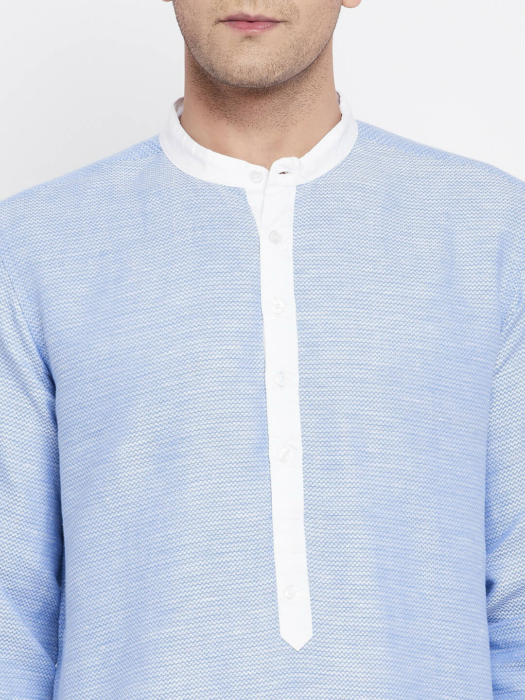 Even Apparels Blue Color Pure Cotton Men's Kurta With Contrast Collar And Placket