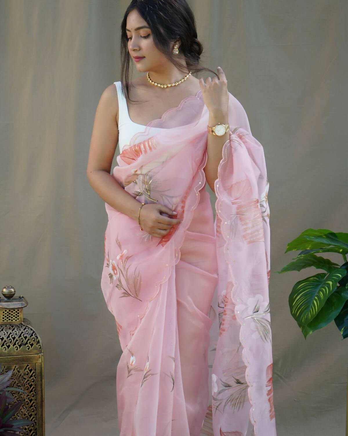 Vamsee Peach Organza Saree