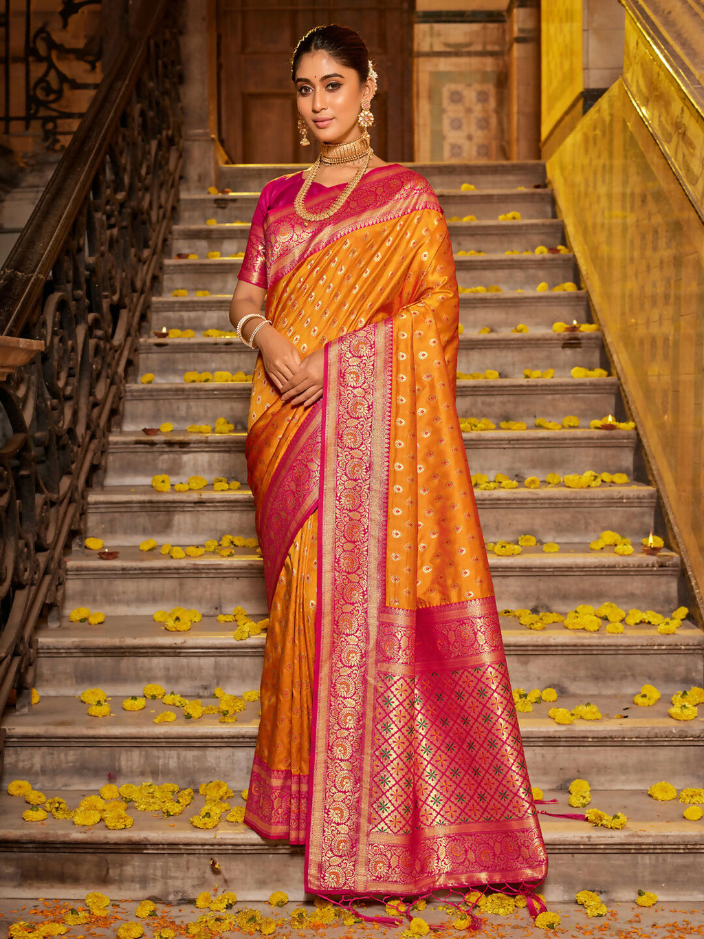 Shree Shyam Fashion Banarasi Silk Mustard Saree
