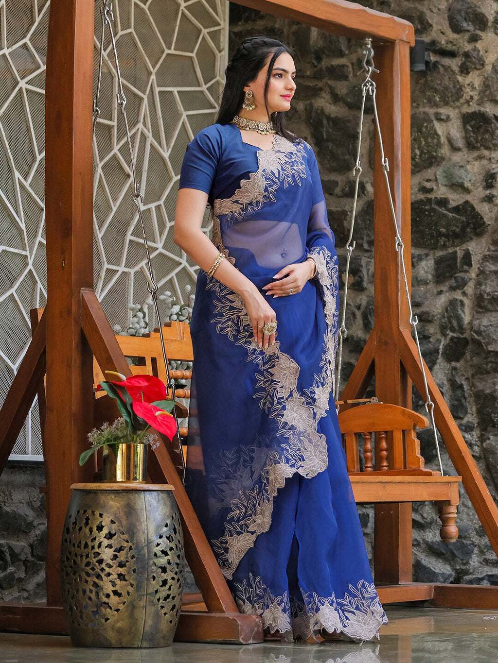 Tikhi Imli Blue Embroidered Organza Saree
