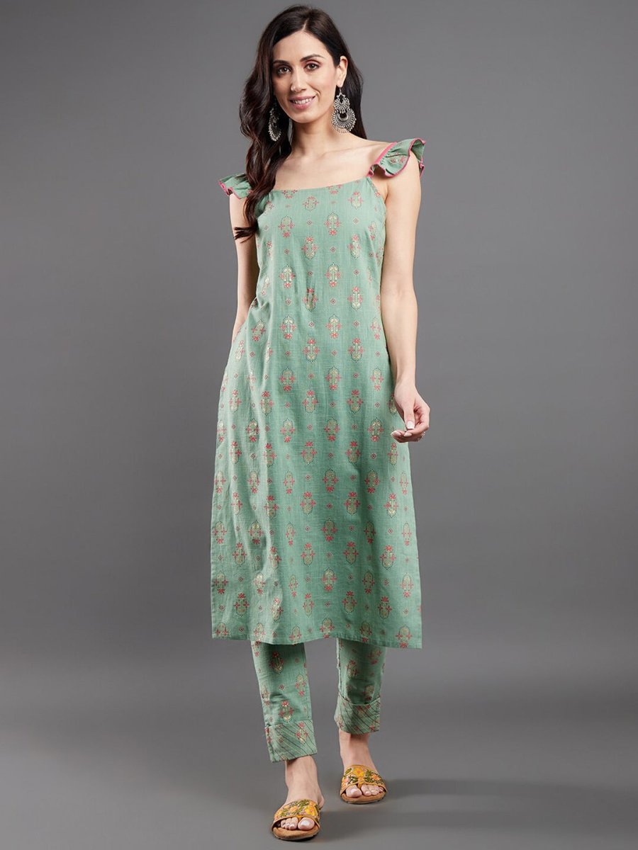 Aks Ethnic Motifs Printed Straight Kurta with Trousers
