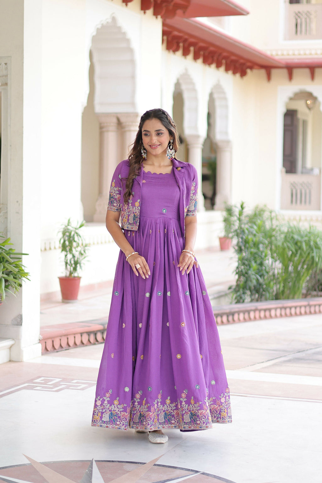 Joban Fashion Purple Readymade Kurta Set With Sequence embroidery Work