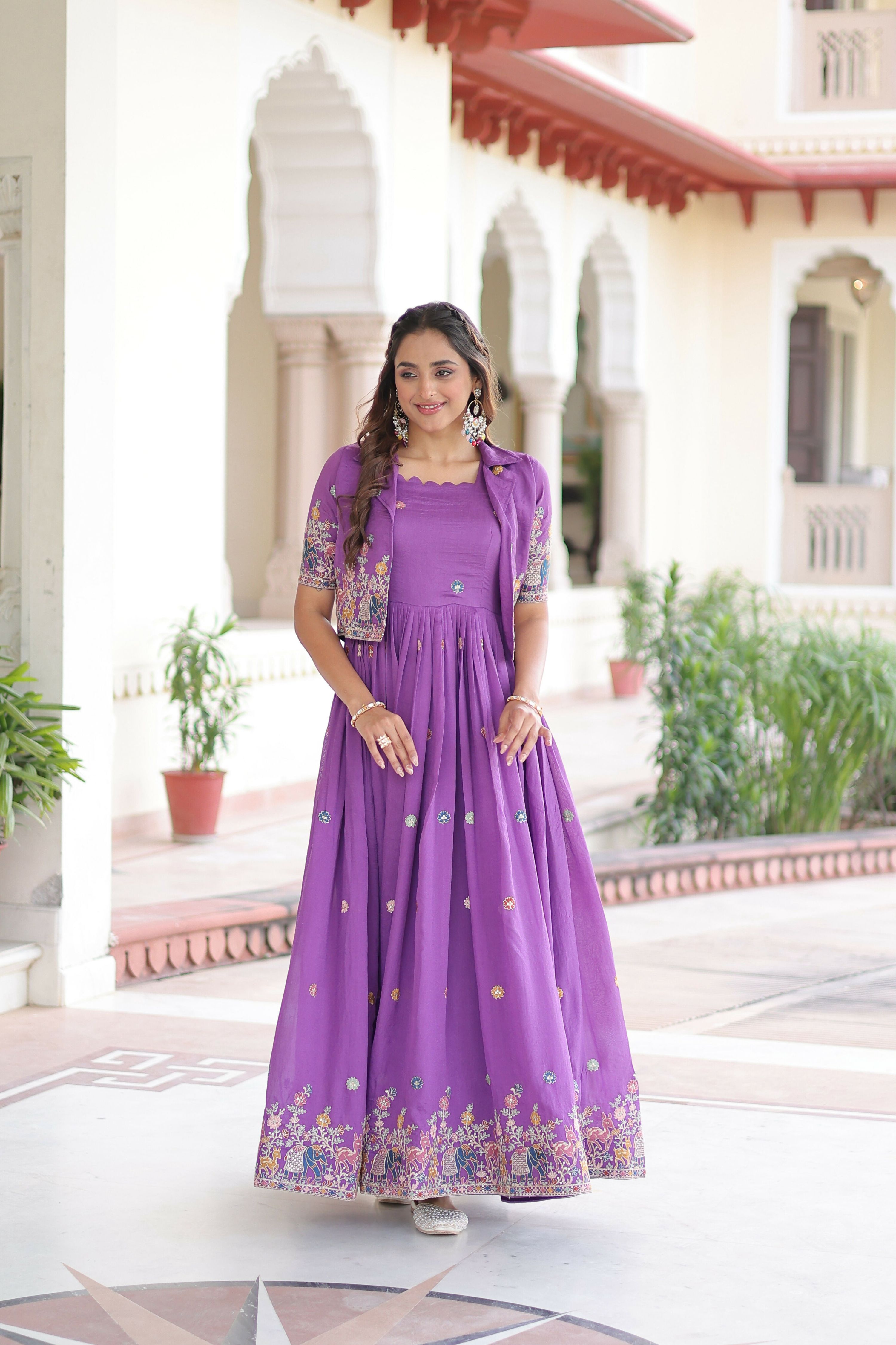 Joban Fashion Purple Readymade Kurta Set With Sequence embroidery Work