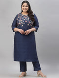 Sztori Plus Size Floral Printed Regular Kurta with Trousers