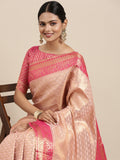 Saree Mall Peach-Coloured Ethnic Motifs Zari Silk Blend Banarasi Saree