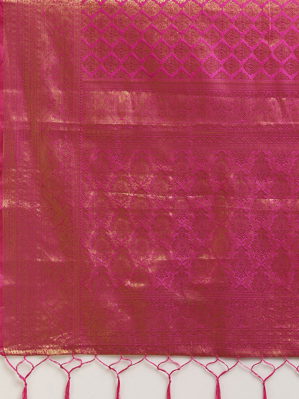 Saree Mall Pink & Gold-Toned Woven Design Zari Silk Blend Banarasi Saree