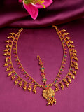 Yellow Chimes Gold-Polished Pink & Green Stone Studded Ghungroo Beaded Mathapatti