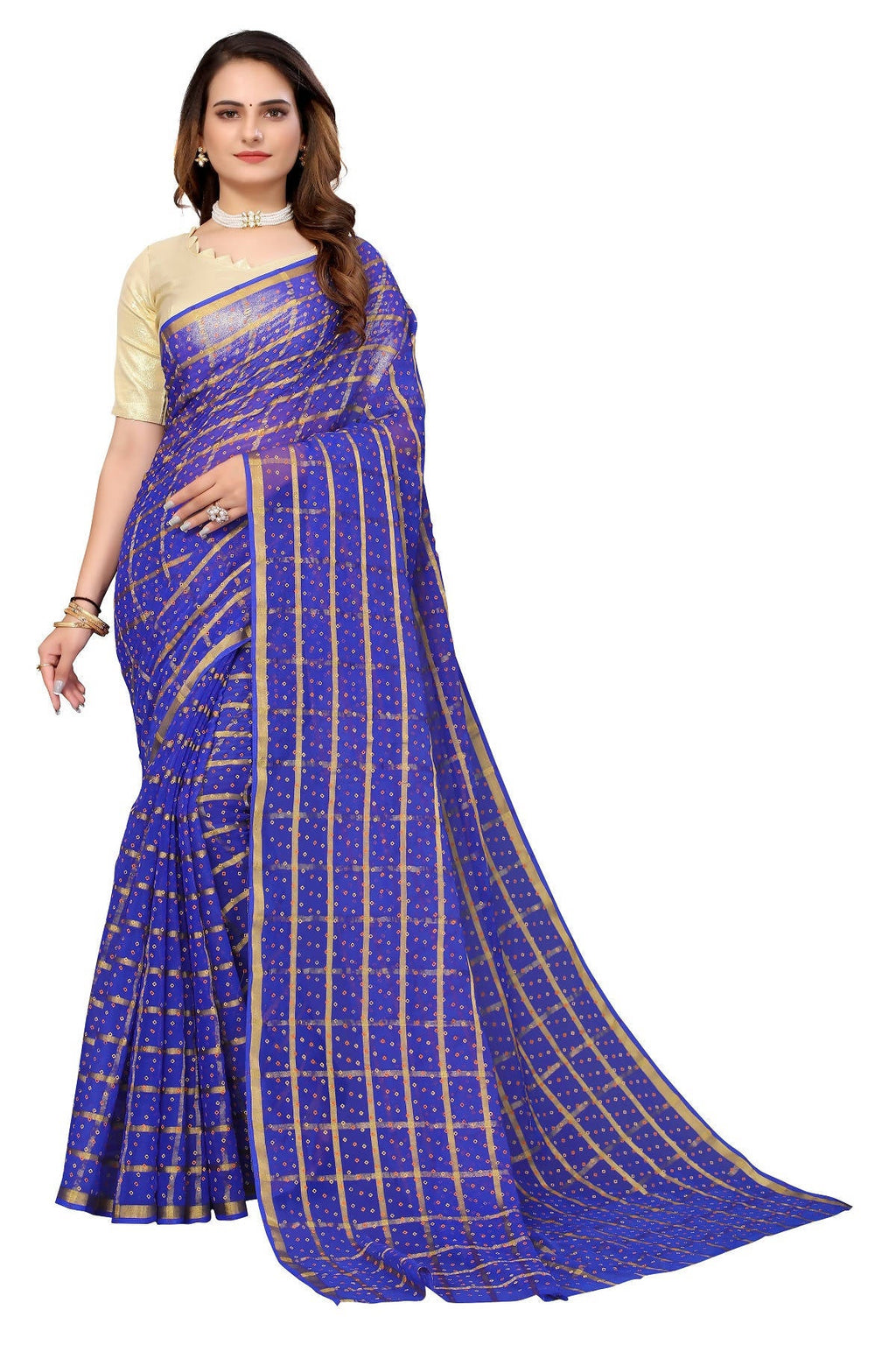 Vamika Ethnic Fire Blue Jari Work Chiffon Saree