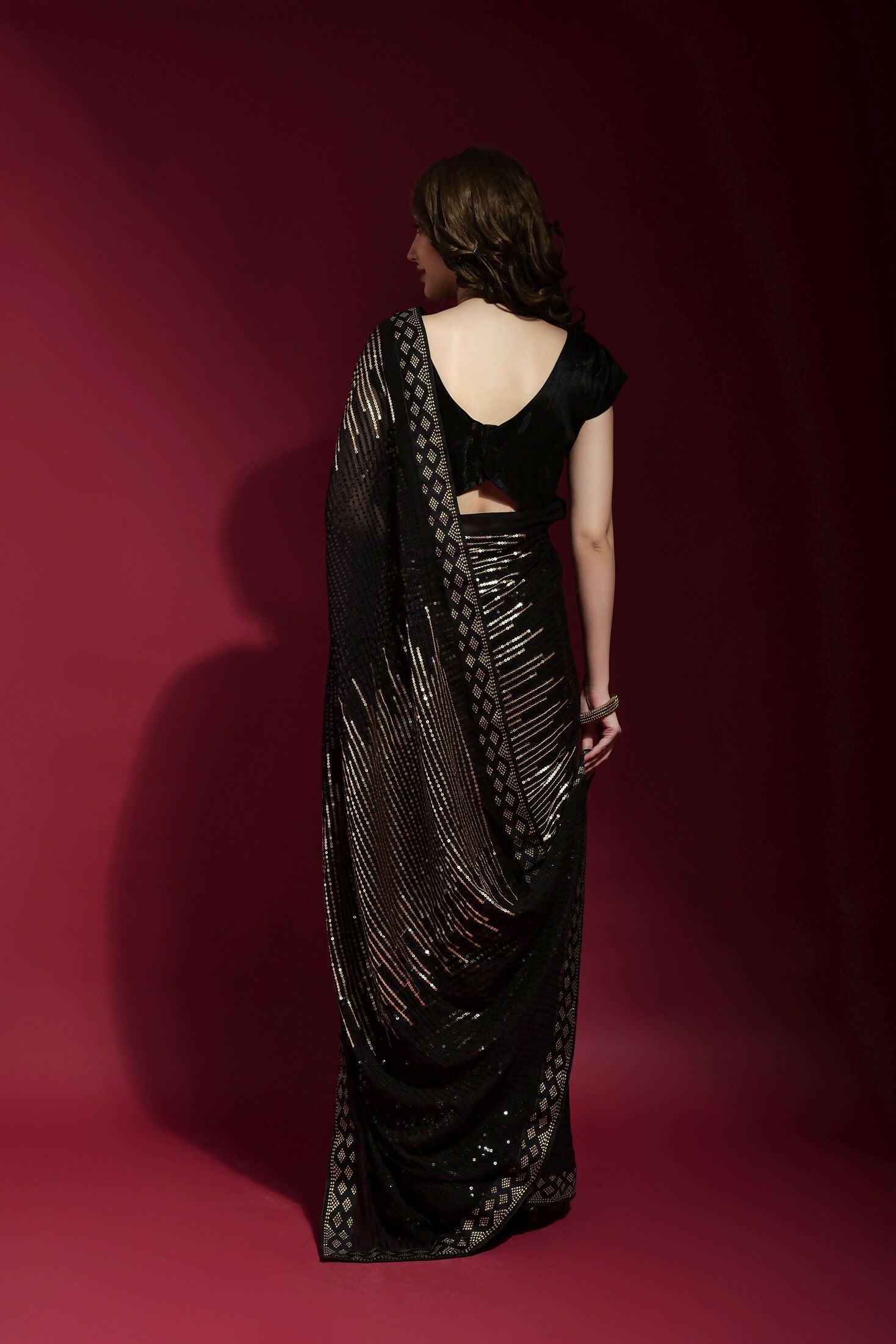 Vegaa Fashion Black Georgette Embroidered Party Wear Saree