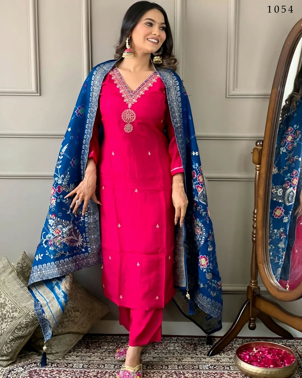 Partywear Designer Viscose Chanderi Red Stitched Suit With Dupatta - Anbazaar
