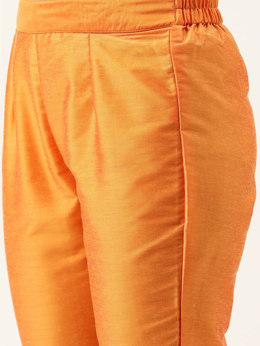All About You Women Red & Orange Embroidered Yoke Design Kurta set with Dupatta