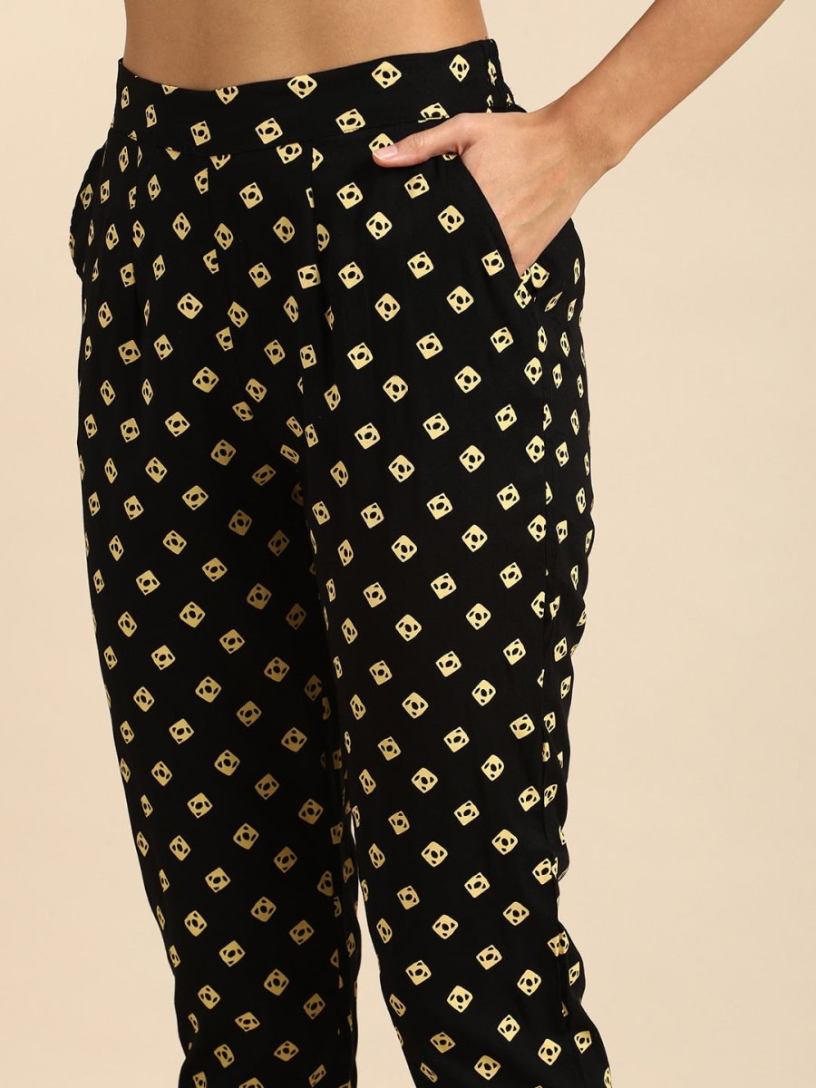 All About You Women Black Bandhani Printed Kurta with Trousers