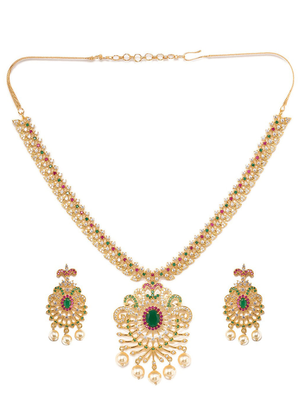 Saraf RS Jewellery Women Gold-Toned & Multi-Coloured CZ-Studded Handcrafted Jewellery Set