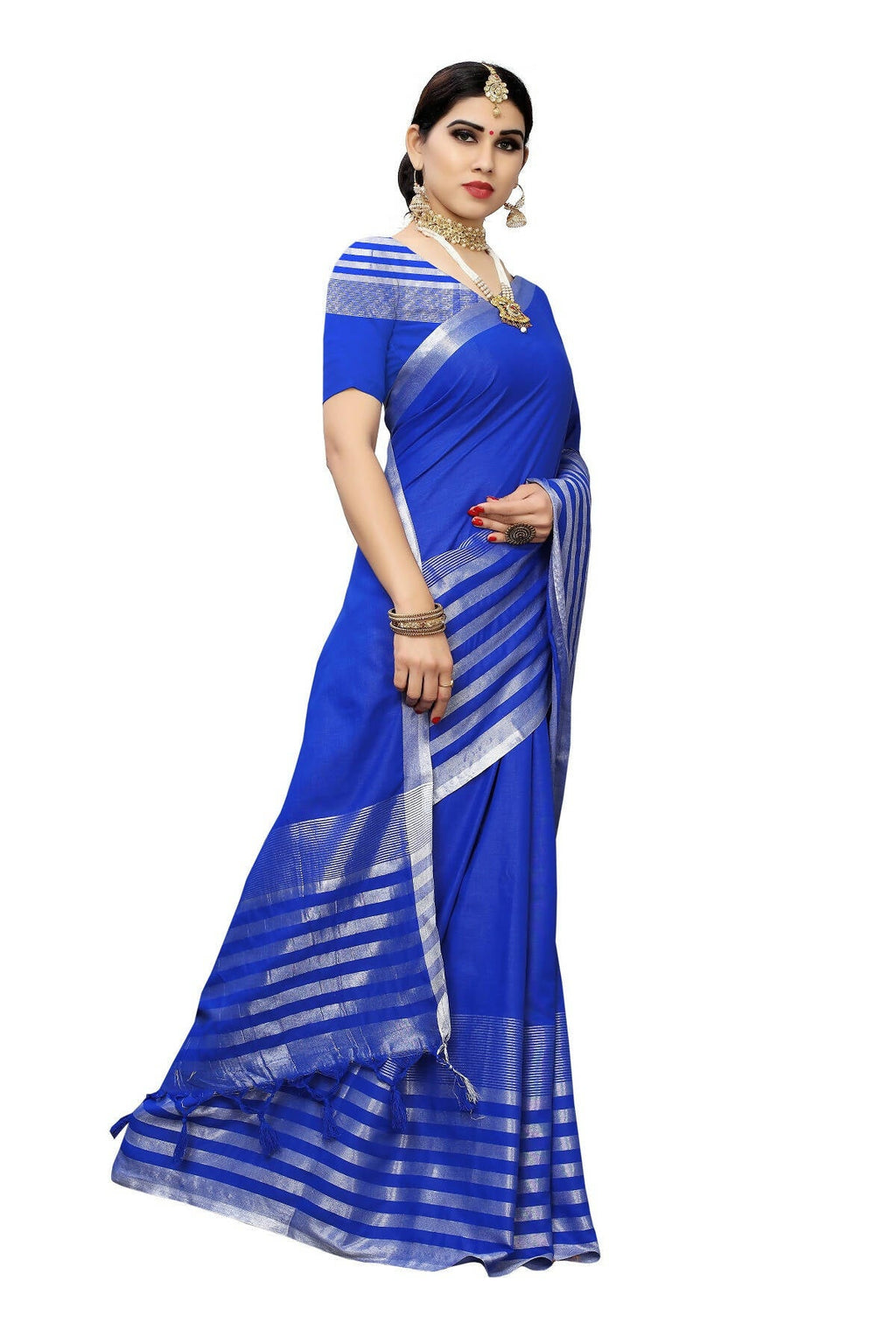 Vamika Blue Cotton Silk Weaving Saree (Twitter Royal Blue)