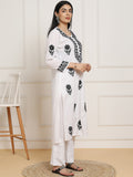 HOUSE OF KARI Women Ethnic Motifs Embroidered Regular Chikankari Pure Cotton Kurta with Trousers