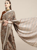 Saree Mall Cream-Coloured & Brown Paisley Printed Pashmina Silk Bagru Saree