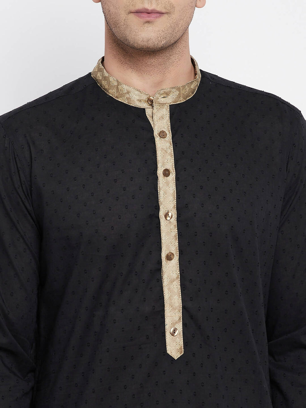 Even Apparels Black Pure Cotton Men's Kurta With Contrast Collar And Placket