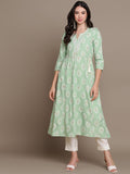HERE&NOW Embroidered Ethnic Motif Printed Notched Neck A-Line Kurta
