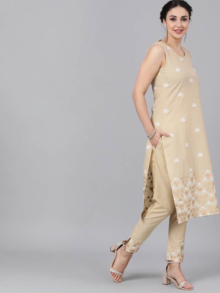 Aks Ethnic Motifs Printed Straight Pure Cotton Kurta with Trousers