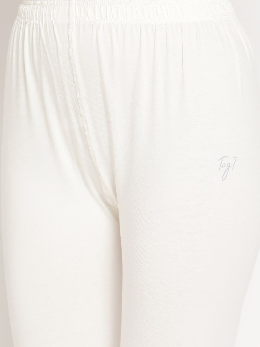 TAG 7 Women Off White Solid Comfort Fit Ankle Length Leggings