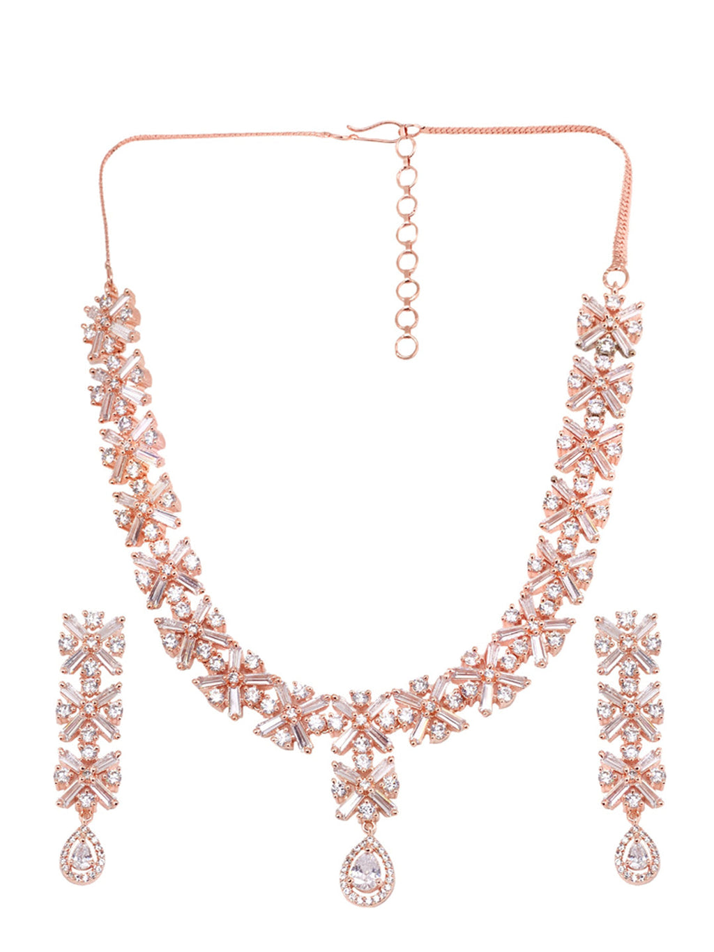 Saraf RS Jewellery Rose Gold-Polished American Diamond Studded Handcrafted Jewellery Set