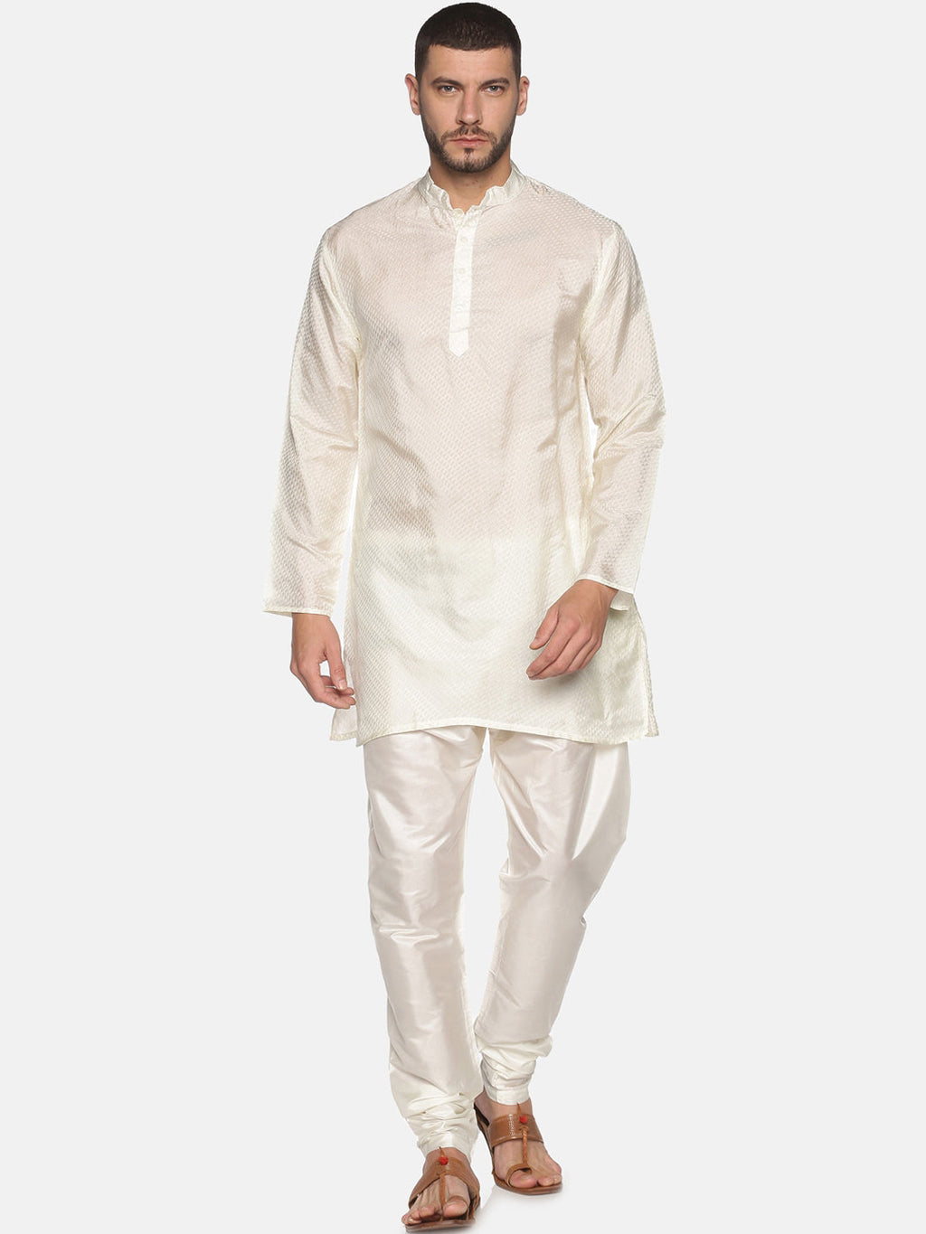 Sethukrishna Mens Off-White Kurta with Pyjamas