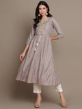 HERE&NOW Embroidered Bandhani Printed Notched Neck Thread Work Anarkali Kurta