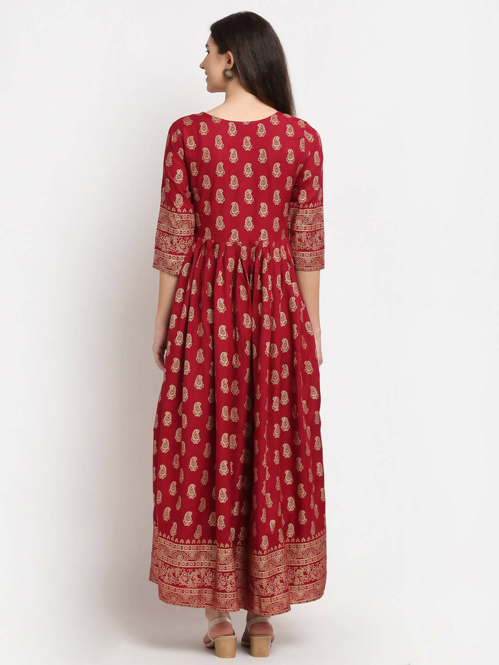 Rudra Bazaar Gold Printed A-Line Kurti