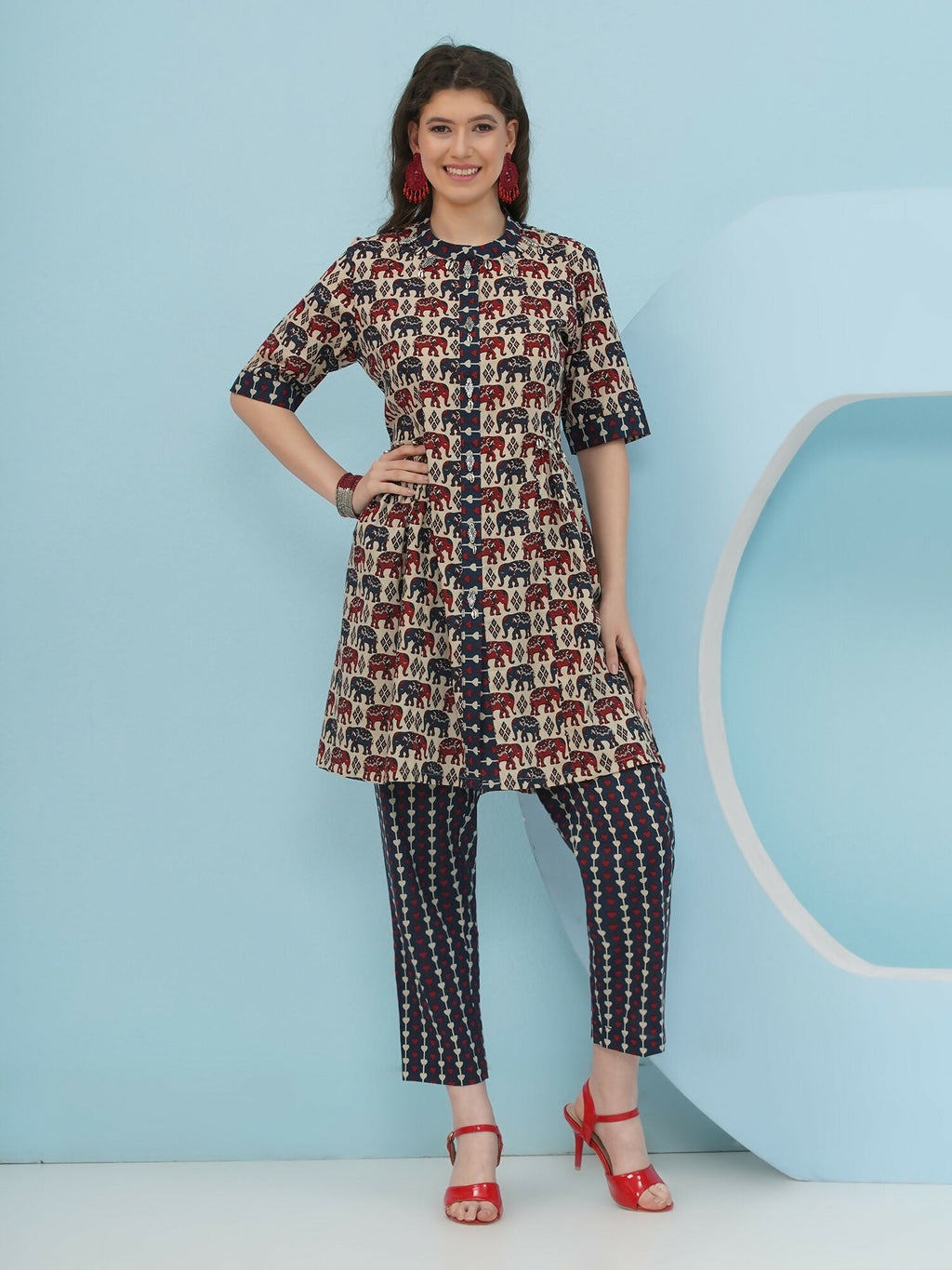 Joban Fashion Elephant Printed Co Ord Set - Beige