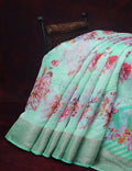 Shades Of Mint Green With Floral Design Semi Chanderi Saree By Gayathri Reddy Designer Studio