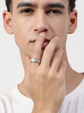 NVR Men's Rhodium-Plated Silver-Toned Stainless Steel Finger Ring