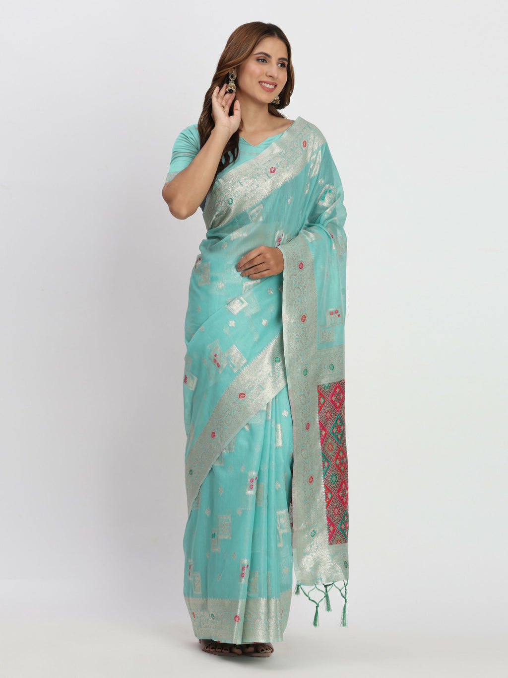 Shree Shyam Fashion Linen Cotton Sea Green Saree