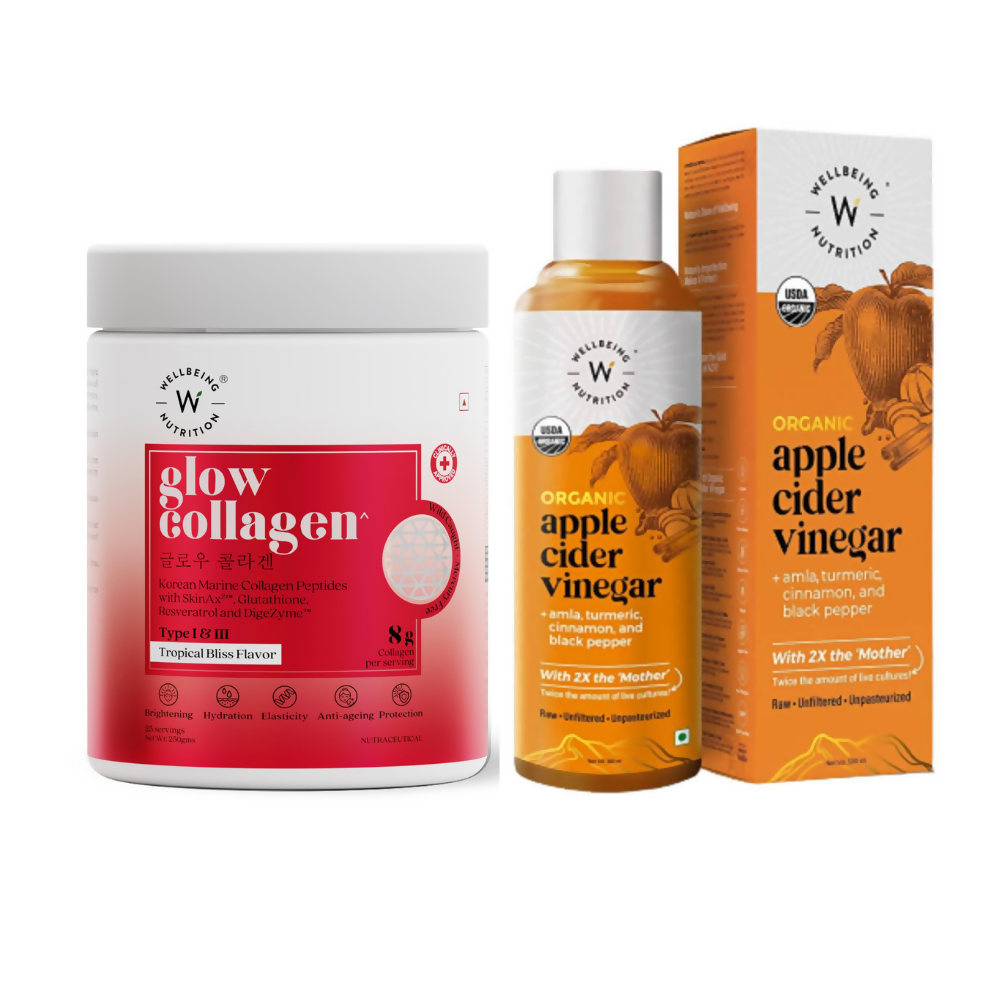 Wellbeing Nutrition Glow Korean Marine Collagen Peptides & Organic Apple Cider Vinegar with 2X Mother Combo