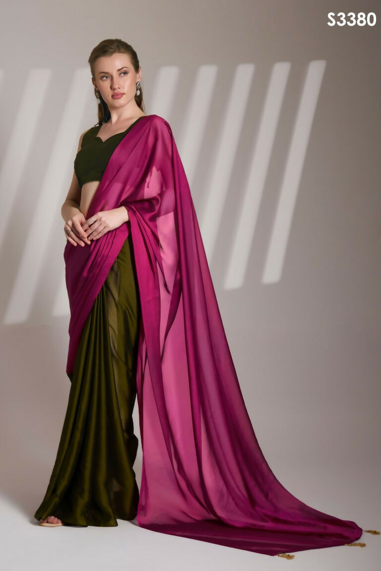 Pink Satin Rangoli Solid Fancy Designer Saree - Nafisa
