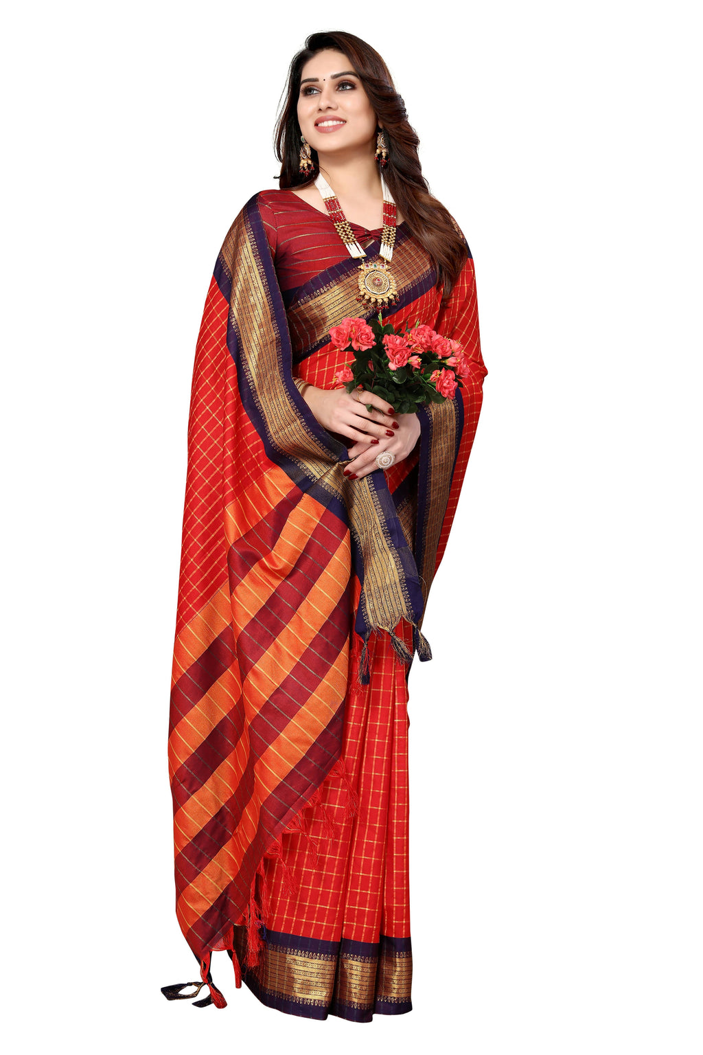 Vamika Weaving Red Cotton Silk Saree