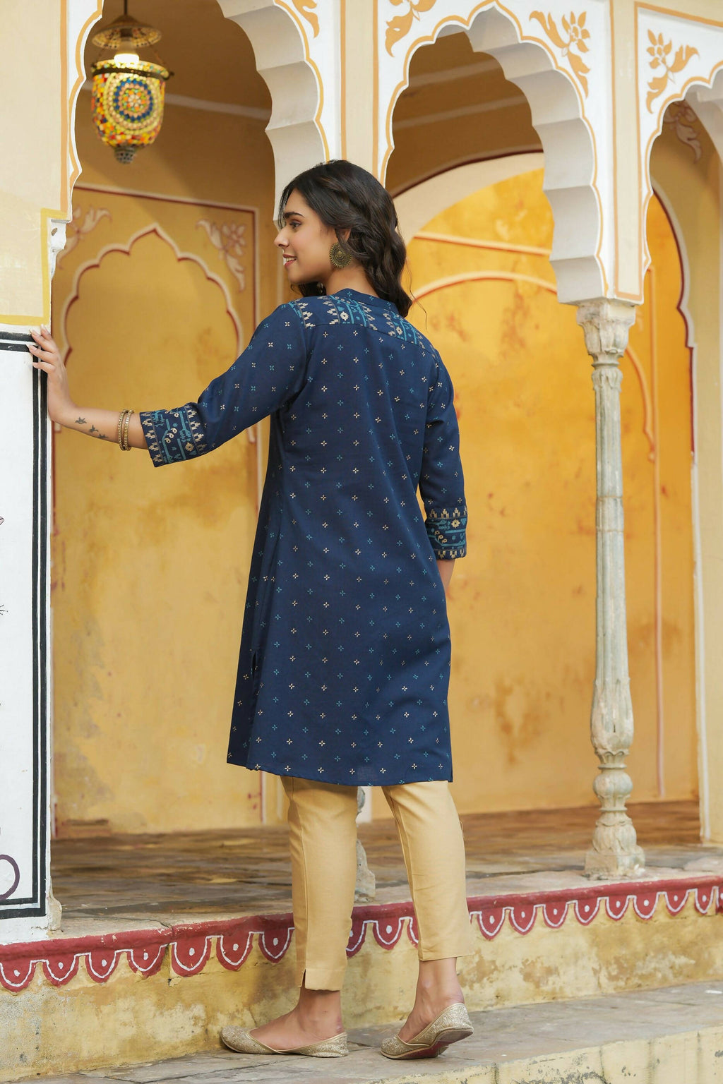 Juniper Women's Blue Cotton Flex Printed A-Line Kurta
