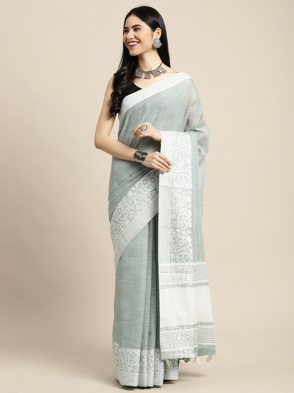 Shree Shyam Fashion Linen Sea Green Saree