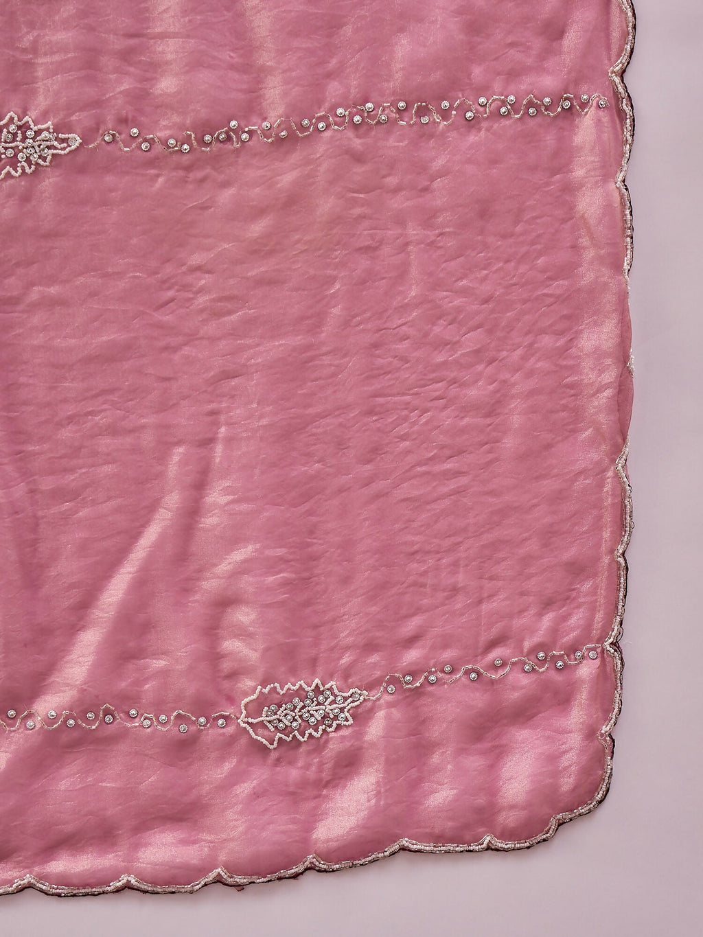 Pink Muslin Embroidered Saree with Unstitched Blouse Piece - Satya