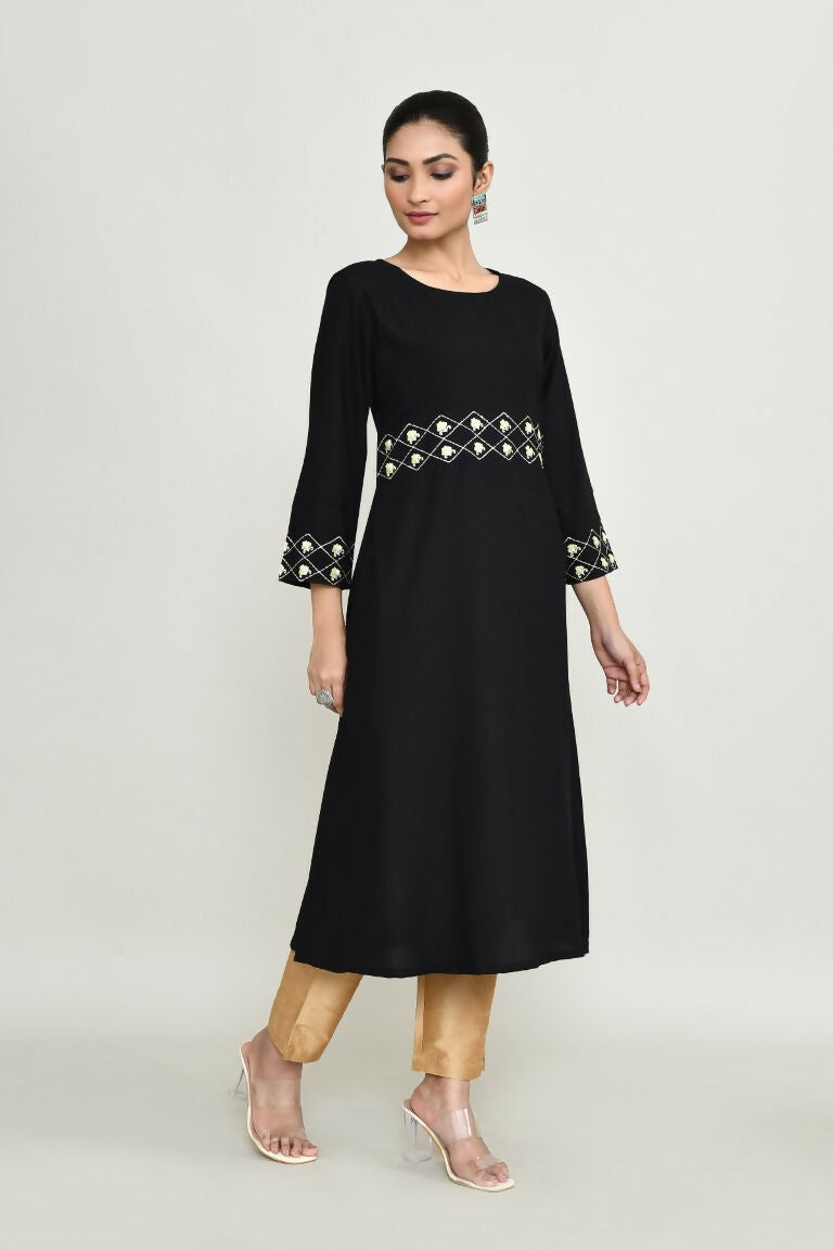 Joban Fashion Black Rayon Kurta Set