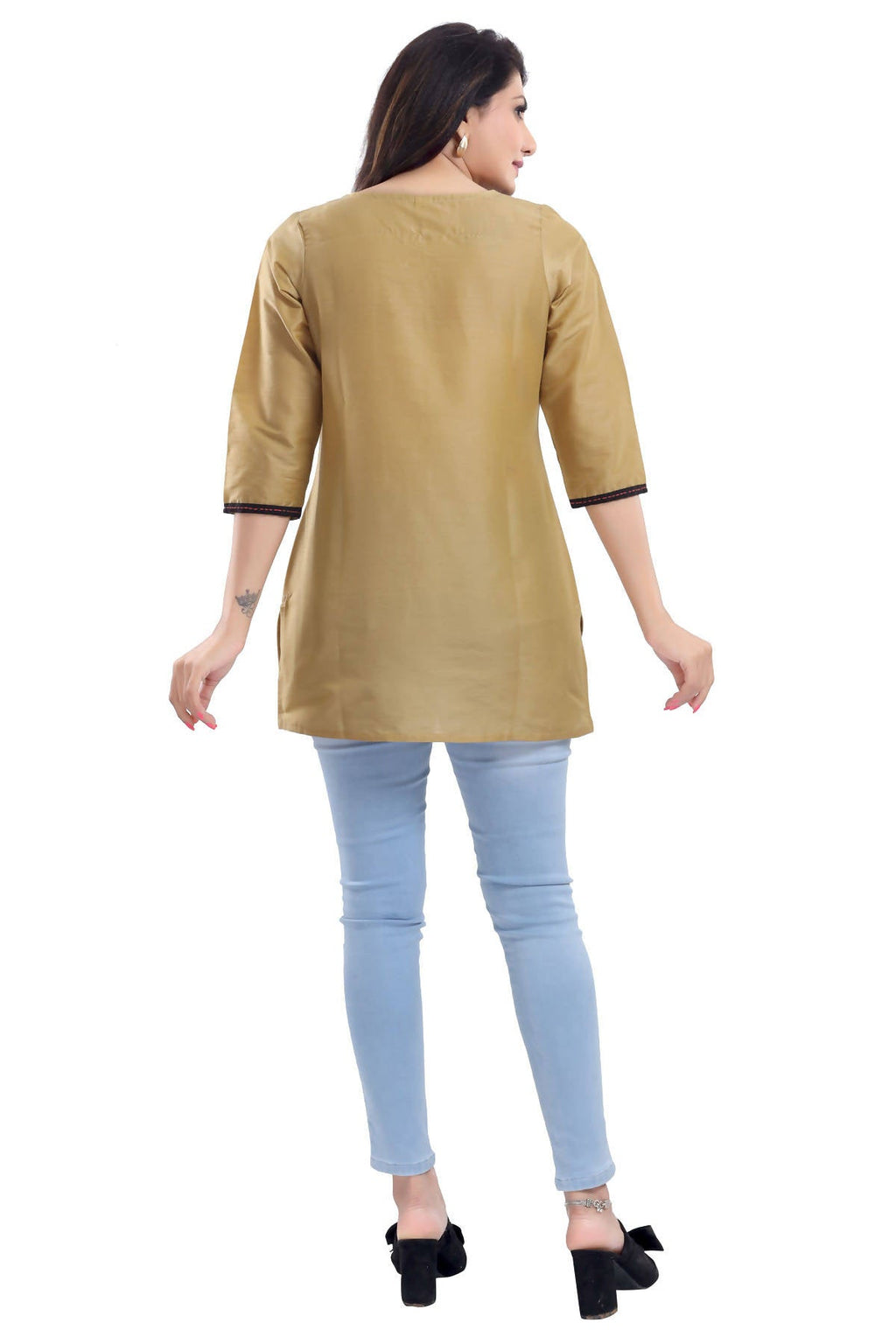 Snehal Creations Luxurious Fine Gold Cotton Silk Short Tunic Top