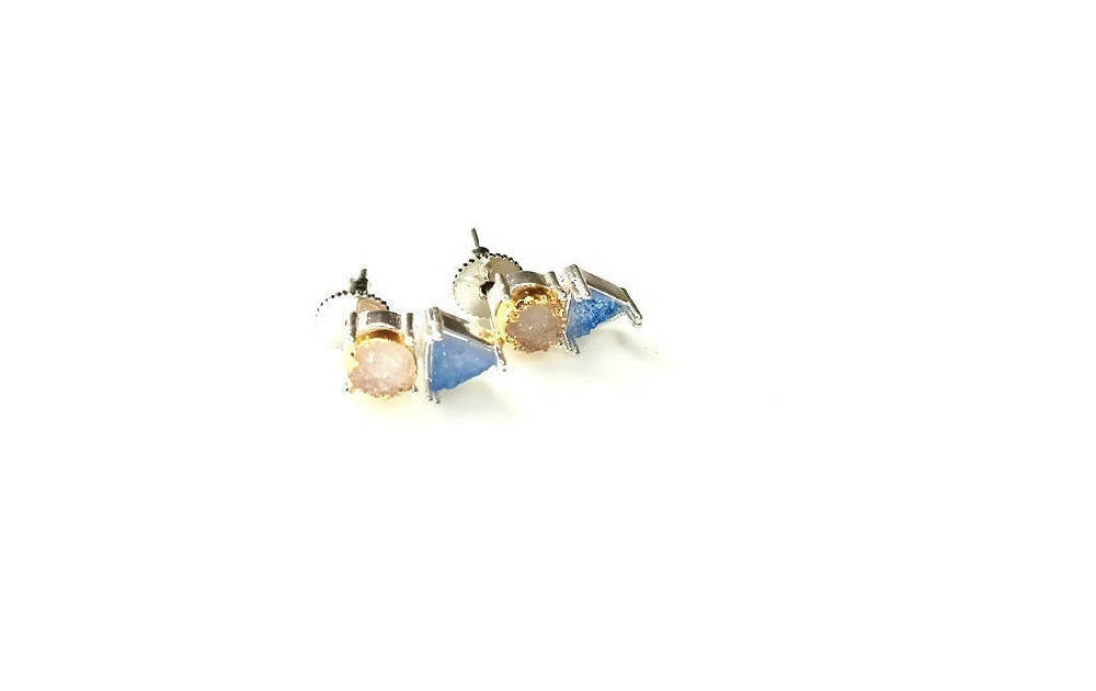 Bling Accessories Aqua Druzy Semi Precious Natural Stone 92.5 Sterling Silver Earrings