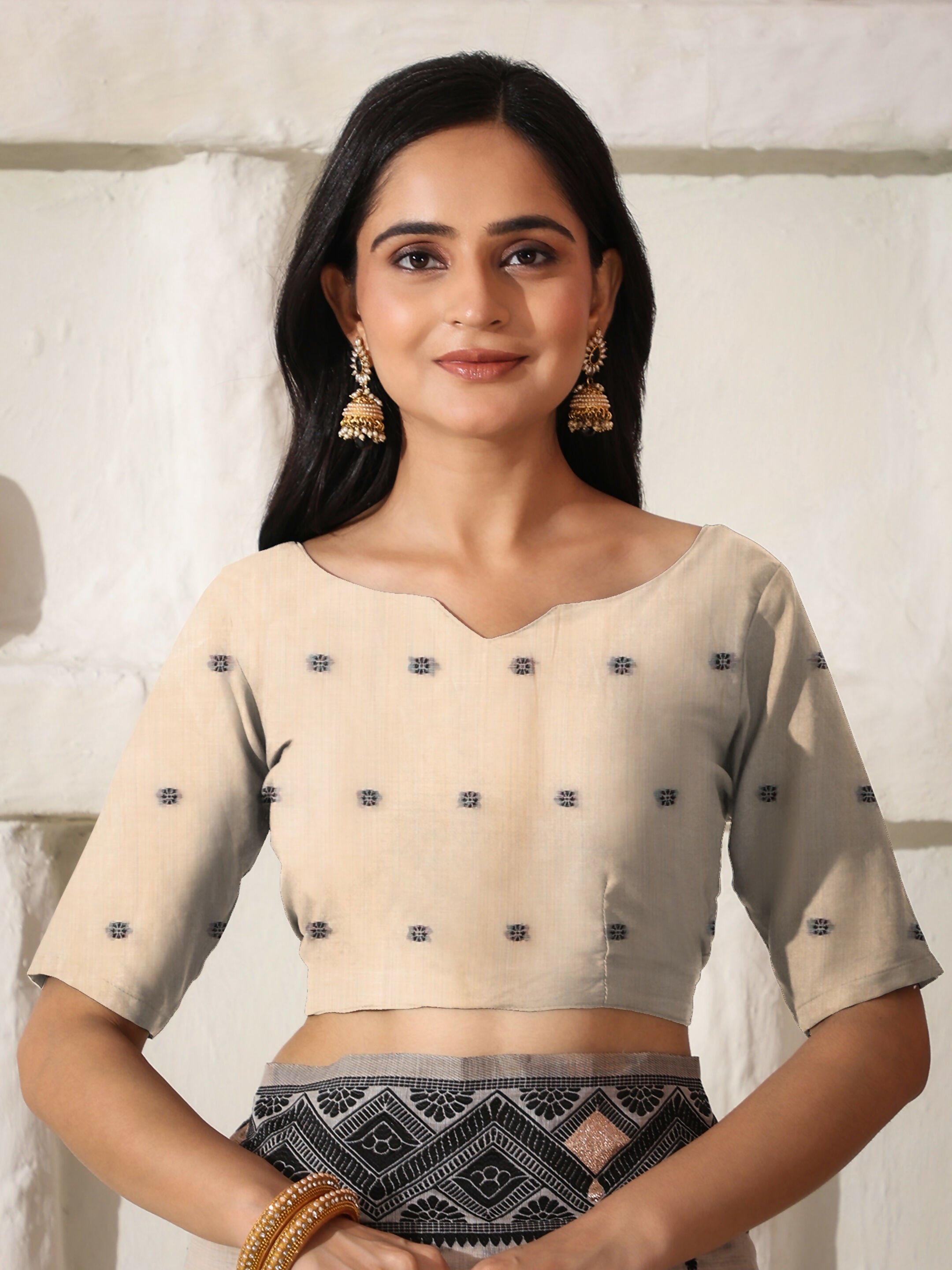 Shree Shyam Fashion Linen Cotton Black & Cream Saree