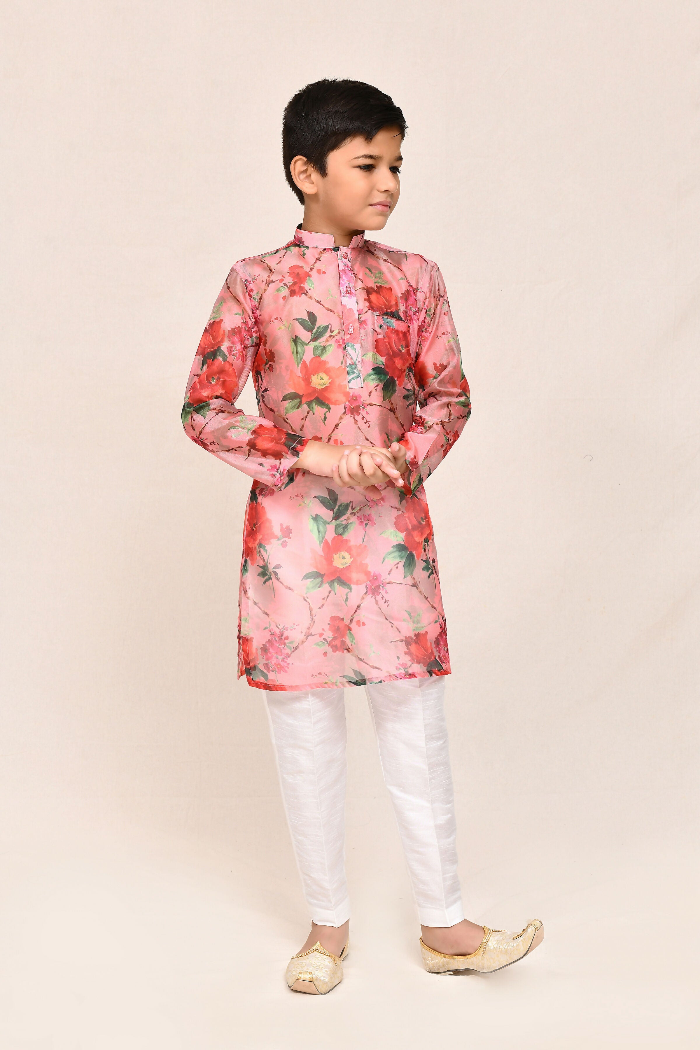 Joban Fashion Georgette Peach Kurta With Straight Fit Pant