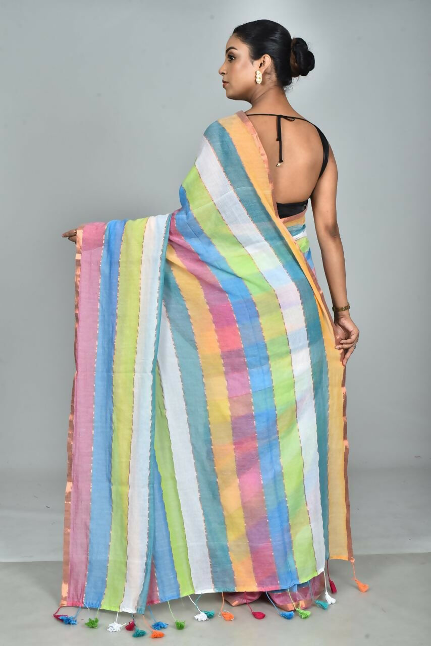 Exclusive Collection Beautiful Multi4 Pure Cotton Woven Handloom Saree With Running Blouse Piece