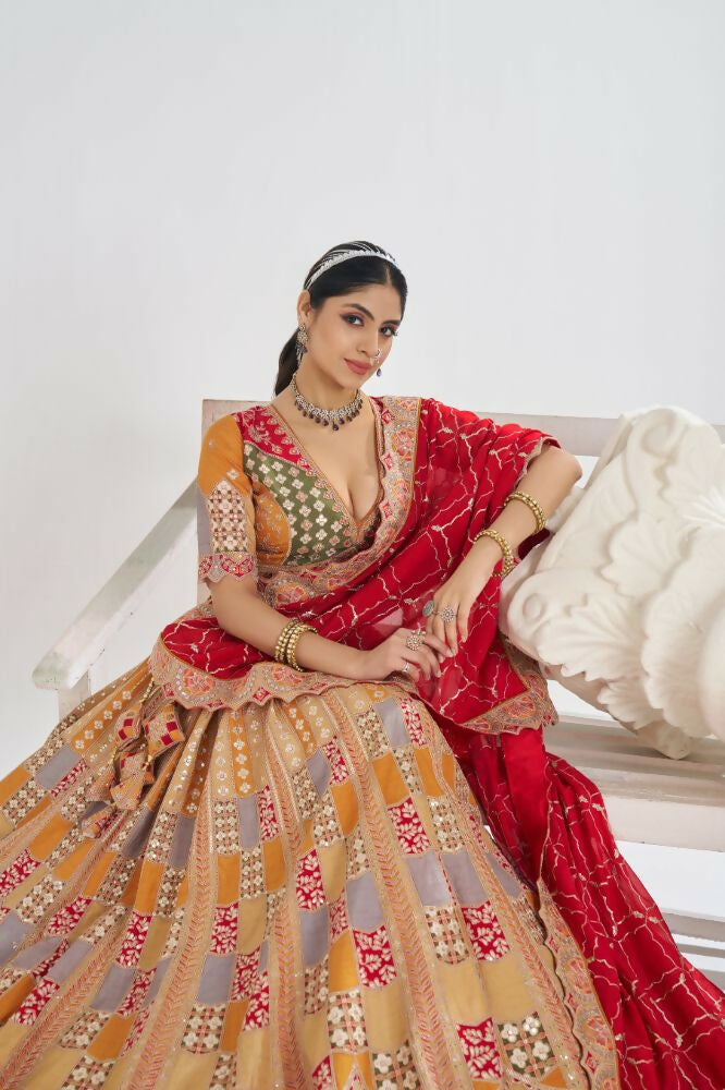 Kesar Fab Mustard Silk Embroidered Lehenga