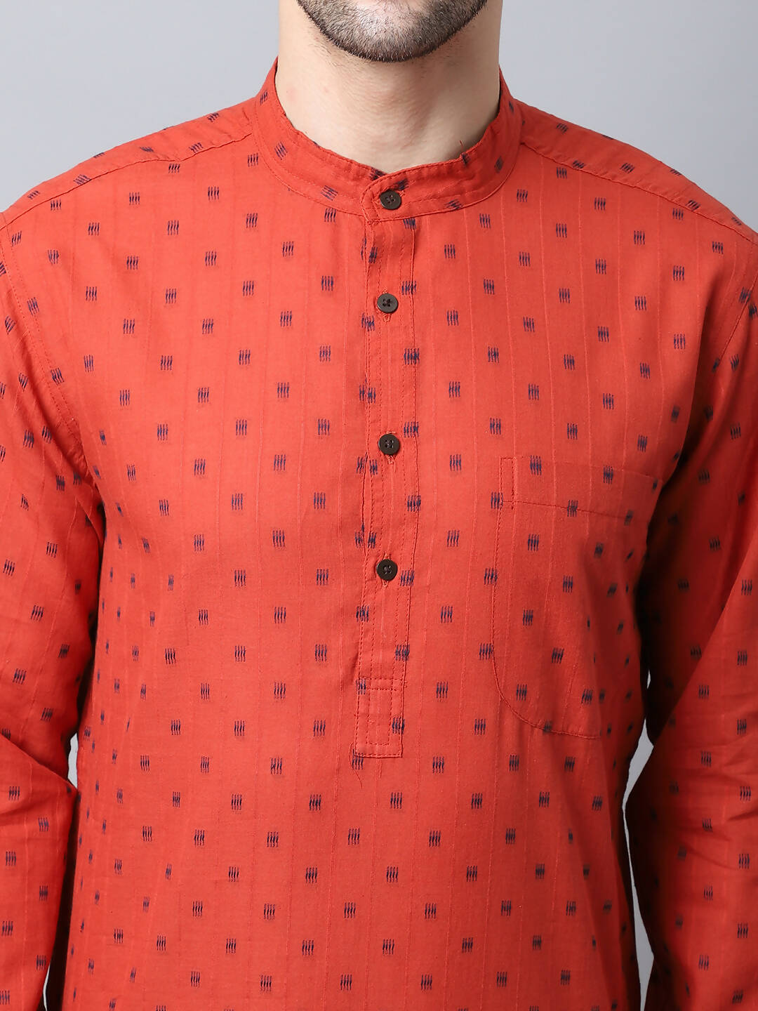Even Apparels Red Pure Cotton Men's Kurta With Band Collar (CHK1167)