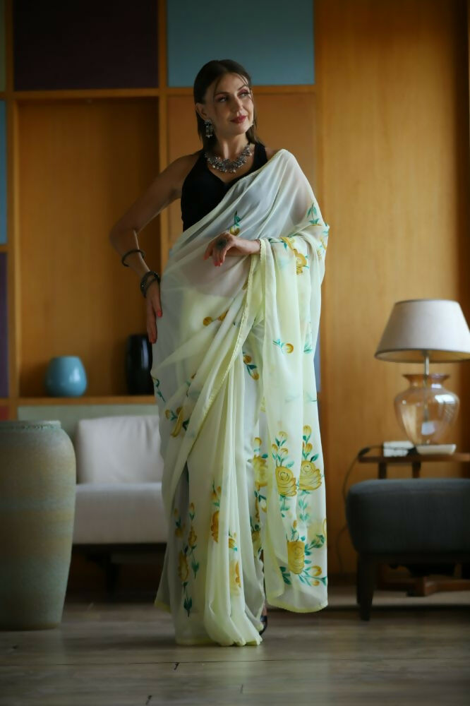 Vamsee Laxmi Yellow Georgette Saree